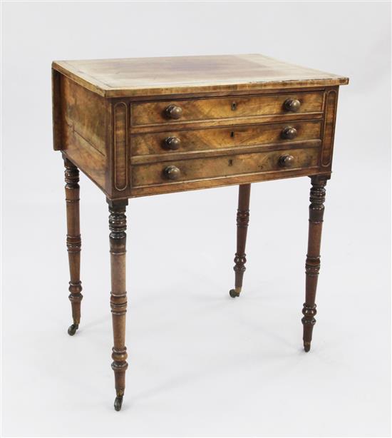 An early 19th century mahogany and rosewood crossbanded side table, W.1ft 11in.